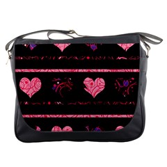 Pink Elegant Harts Pattern Messenger Bags by Valentinaart