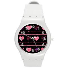 Pink Elegant Harts Pattern Round Plastic Sport Watch (m) by Valentinaart