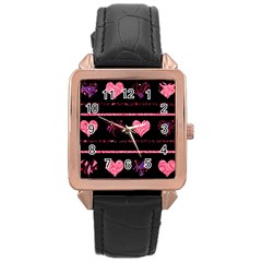 Pink Elegant Harts Pattern Rose Gold Leather Watch  by Valentinaart