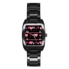 Pink Elegant Harts Pattern Stainless Steel Barrel Watch by Valentinaart