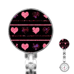 Pink Elegant Harts Pattern Stainless Steel Nurses Watch by Valentinaart