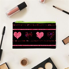 Pink Elegant Harts Pattern Cosmetic Bag (xs) by Valentinaart