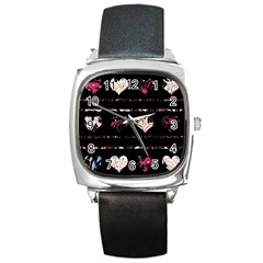 Elegant Harts Pattern Square Metal Watch