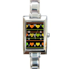 Colorful Harts Pattern Rectangle Italian Charm Watch by Valentinaart