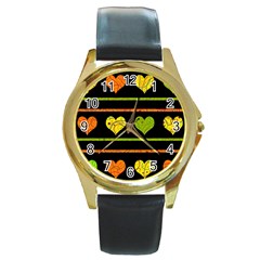 Colorful Harts Pattern Round Gold Metal Watch by Valentinaart