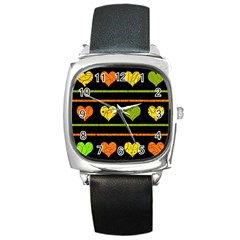 Colorful Harts Pattern Square Metal Watch by Valentinaart