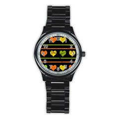 Colorful Harts Pattern Stainless Steel Round Watch by Valentinaart