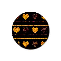 Yellow Harts Pattern Rubber Round Coaster (4 Pack) 