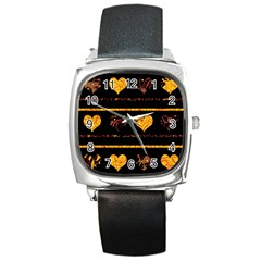 Yellow Harts Pattern Square Metal Watch by Valentinaart