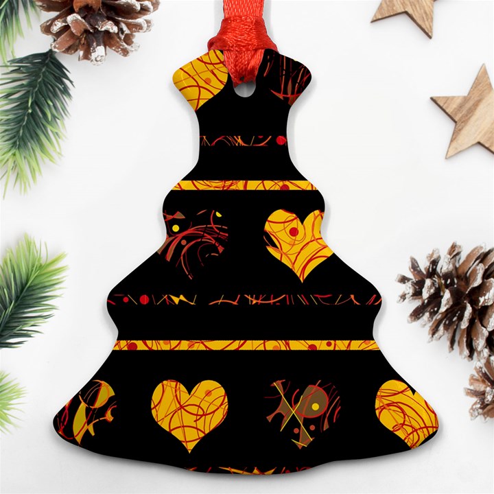 Yellow harts pattern Christmas Tree Ornament (2 Sides)