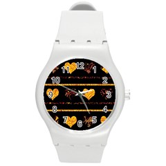 Yellow Harts Pattern Round Plastic Sport Watch (m) by Valentinaart