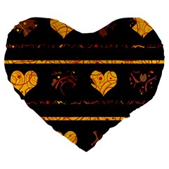 Yellow Harts Pattern Large 19  Premium Heart Shape Cushions