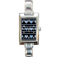 Blue Harts Pattern Rectangle Italian Charm Watch