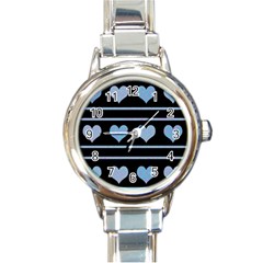 Blue Harts Pattern Round Italian Charm Watch by Valentinaart