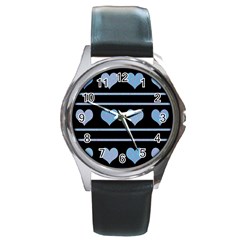 Blue Harts Pattern Round Metal Watch