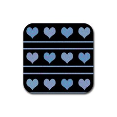 Blue Harts Pattern Rubber Coaster (square)  by Valentinaart