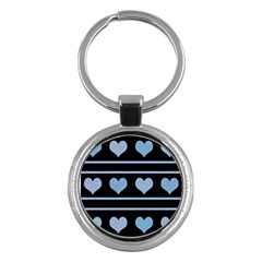 Blue Harts Pattern Key Chains (round)  by Valentinaart