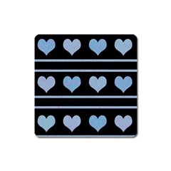 Blue Harts Pattern Square Magnet by Valentinaart