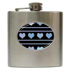 Blue Harts Pattern Hip Flask (6 Oz) by Valentinaart