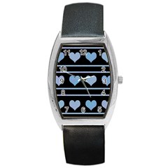 Blue Harts Pattern Barrel Style Metal Watch by Valentinaart