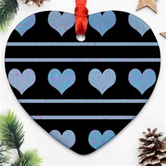 Blue Harts Pattern Heart Ornament (2 Sides)