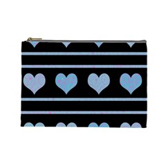 Blue Harts Pattern Cosmetic Bag (large)  by Valentinaart