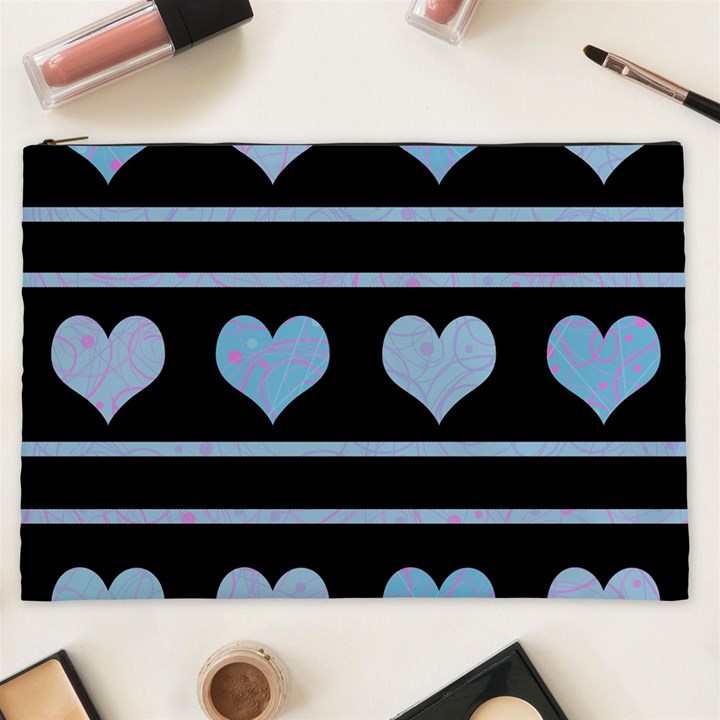 Blue harts pattern Cosmetic Bag (XXL) 