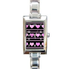 Pink Harts Pattern Rectangle Italian Charm Watch by Valentinaart