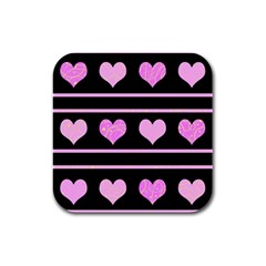 Pink Harts Pattern Rubber Square Coaster (4 Pack) 