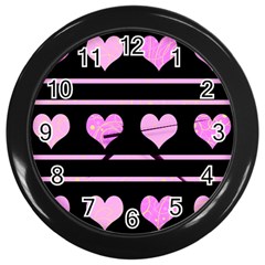 Pink Harts Pattern Wall Clocks (black)