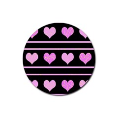 Pink Harts Pattern Rubber Round Coaster (4 Pack) 