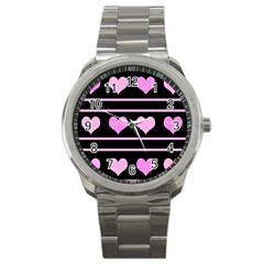 Pink Harts Pattern Sport Metal Watch