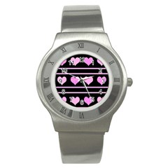 Pink Harts Pattern Stainless Steel Watch