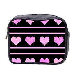 Pink Harts Pattern Mini Toiletries Bag 2-side by Valentinaart