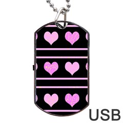 Pink Harts Pattern Dog Tag Usb Flash (one Side) by Valentinaart