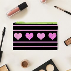 Pink Harts Pattern Cosmetic Bag (xs) by Valentinaart