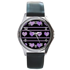 Purple Harts Pattern Round Metal Watch by Valentinaart