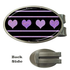 Purple Harts Pattern Money Clips (oval)  by Valentinaart