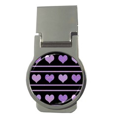 Purple Harts Pattern Money Clips (round)  by Valentinaart