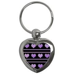 Purple Harts Pattern Key Chains (heart)  by Valentinaart