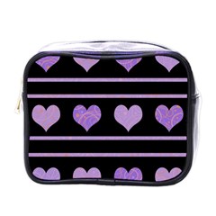 Purple Harts Pattern Mini Toiletries Bags by Valentinaart