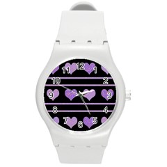 Purple Harts Pattern Round Plastic Sport Watch (m) by Valentinaart