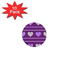 Purple Harts Pattern 2 1  Mini Buttons (10 Pack)  by Valentinaart