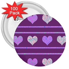 Purple Harts Pattern 2 3  Buttons (100 Pack)  by Valentinaart