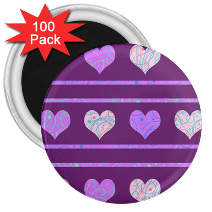 Purple harts pattern 2 3  Magnets (100 pack)