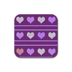 Purple Harts Pattern 2 Rubber Coaster (square)  by Valentinaart