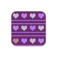 Purple Harts Pattern 2 Rubber Square Coaster (4 Pack)  by Valentinaart