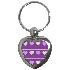 Purple Harts Pattern 2 Key Chains (heart)  by Valentinaart