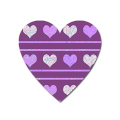 Purple Harts Pattern 2 Heart Magnet by Valentinaart