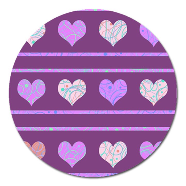 Purple harts pattern 2 Magnet 5  (Round)